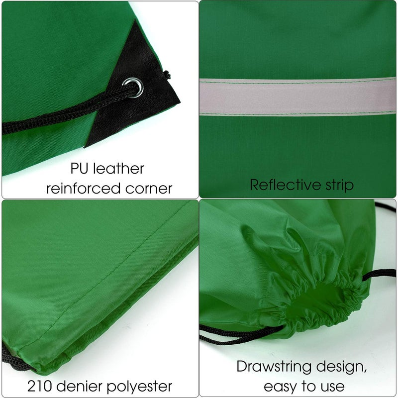 KUUQA 12 Pcs Drawstring Backpack Bag Bulk Reflective Backpack Dark Green String Bags Cinch Sack Backpack for Team Yoga Sport Gym Traveling - Image 3